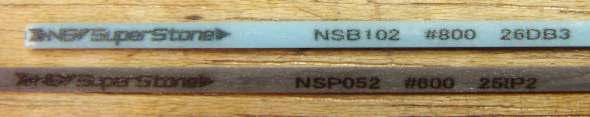 Close up of NSS Ceramic Stones in 800 grit (blue) and 600 grit (brown)